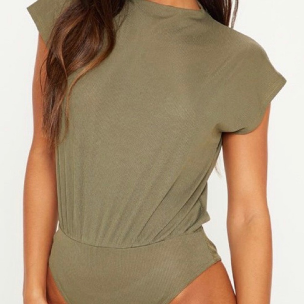 Army green ribbed bodysuit